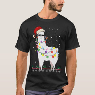 Camiseta Gorrito de Santa Llama de Navidad Árbol de Navidad