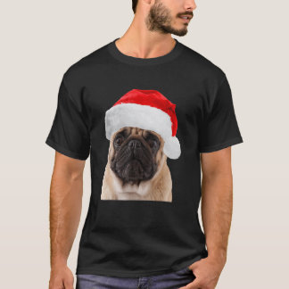 Camiseta Gorrito de Santa Pug Adorable Imagen Pugs Navidad