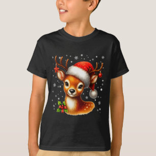 Camiseta Gorrito de Santa Reno Lindo Nariz Rojo Navidad Muj