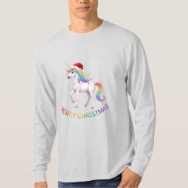 Camiseta Gorrito de Santa Unicornio Arcoíris de Navidad