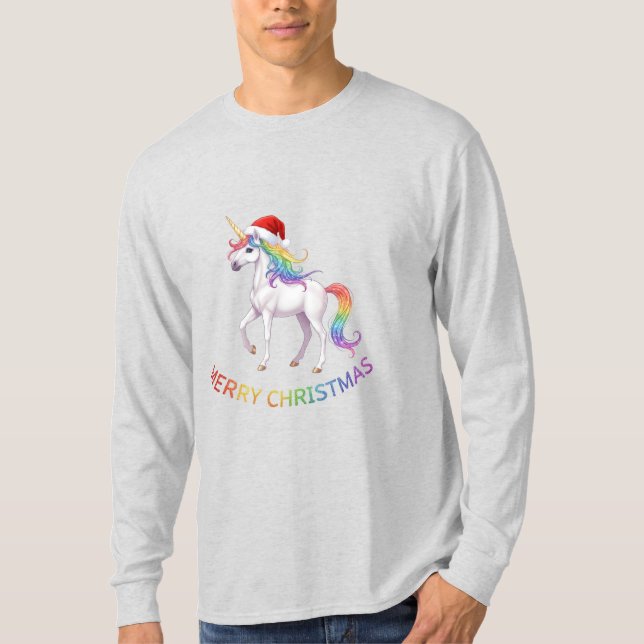 Camiseta Gorrito de Santa Unicornio Arcoíris de Navidad (Anverso)