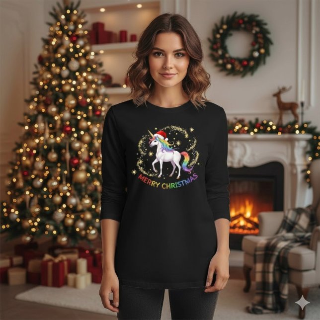 Camiseta Gorrito de Santa Unicornio Arcoíris de Navidad (Subido por el creador)