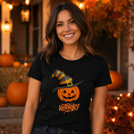 Camiseta Gorro de bruja de calabaza espeluznante lindo para