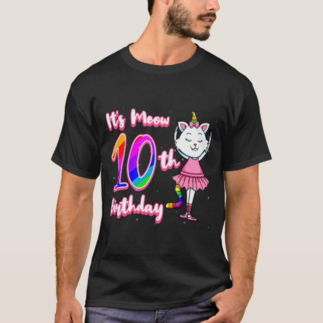 Camiseta Gorro de fiesta de cumpleaños número 10 de gato ba (Anverso)
