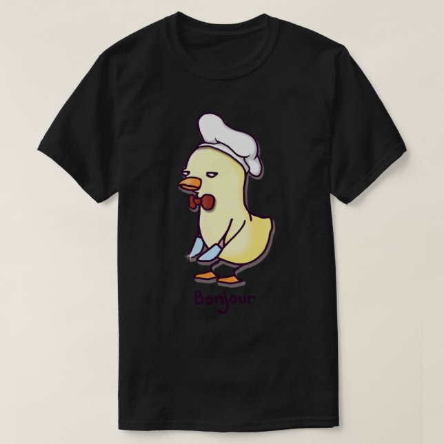 Camiseta Gosa del chef Bonjour - Pato Kawaii con cuchillo (Diseño del anverso)