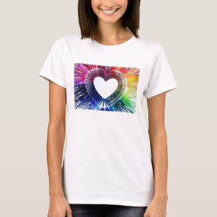 Camiseta Goteo blanco del arco iris de los corazones de la