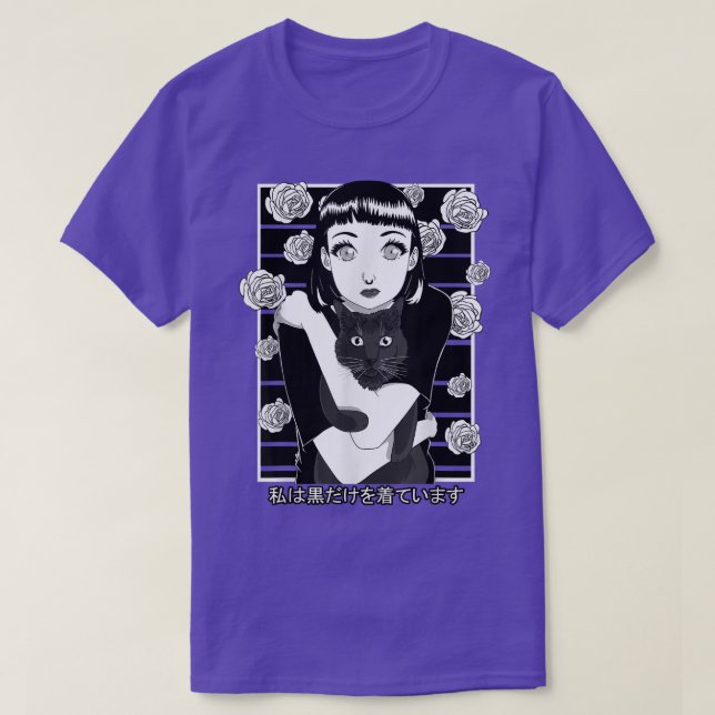 Camiseta Goth Anime Girl Gothic Aesthetic Black Horror Cat  (Diseño del anverso)