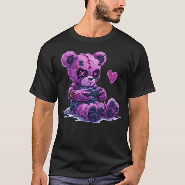 Camiseta Goth Pastel Cute Creepy Kawaii Gamer Teddy Bear Ga (Anverso)
