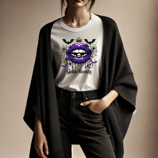 Camiseta Gothic Beauty Labios Goteando Púrpura