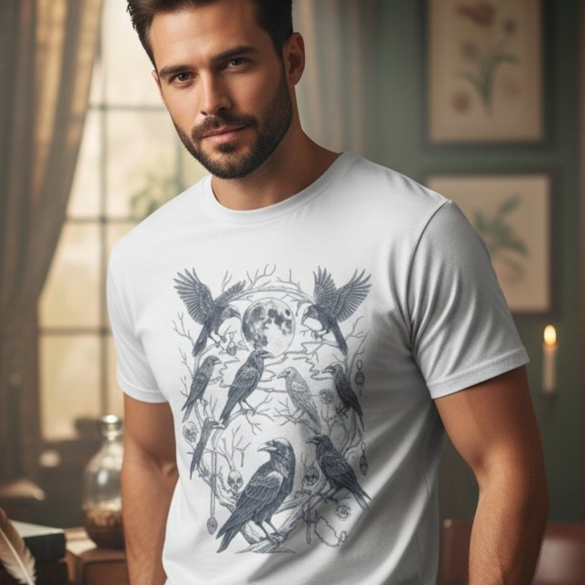 Camiseta Gothic Crow Moon T-Shirt - Dark Academia Style (Gothic raven tshirt
)