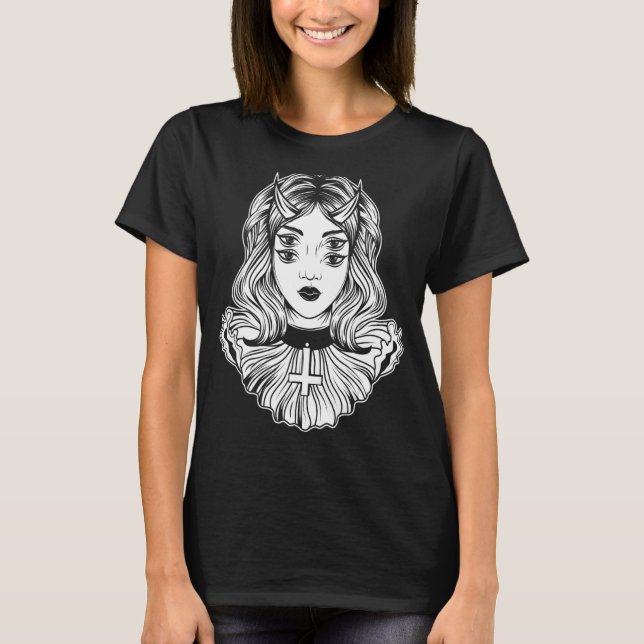 Camiseta Gothic Devil Girl Satanic Goth Occult Occultism Ha (Anverso)