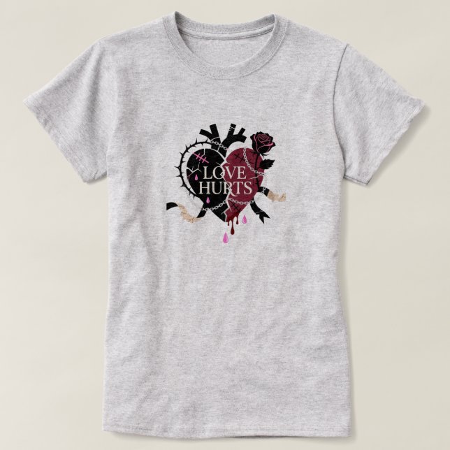 Camiseta Gothic Love Hurts Broken Heart T-Shirt (Diseño del anverso)