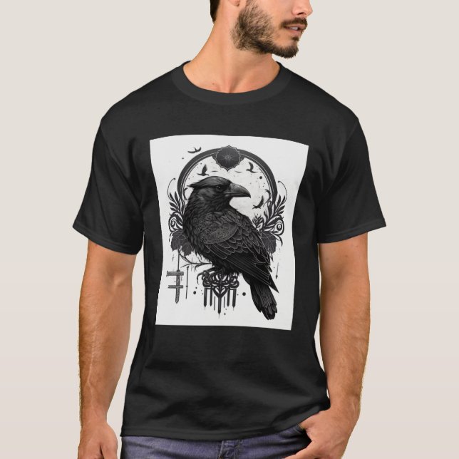Camiseta Gothic Raven Bird with Wiccan and Occult Symbols G (Anverso)