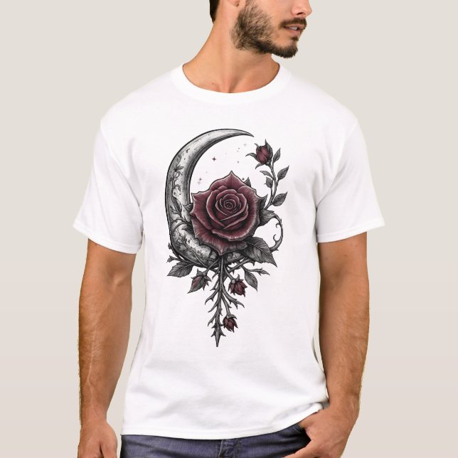 Camiseta Gothic Rose Crescent Moon Dark Floral Artwork (Anverso)
