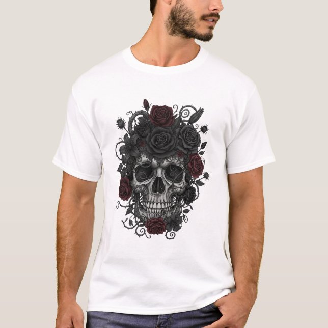 Camiseta Gothic Roses Skull – Día de los Muertos Art (Anverso)