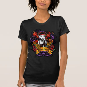 Camiseta gótica tatuada rosa del negro de la