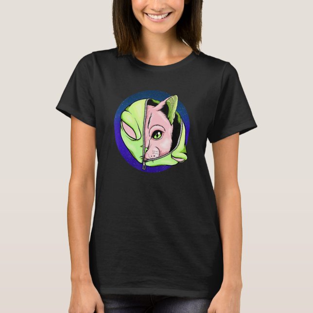 Camiseta Gótico Alien Cat Shapeshifter Vaporwave (Anverso)
