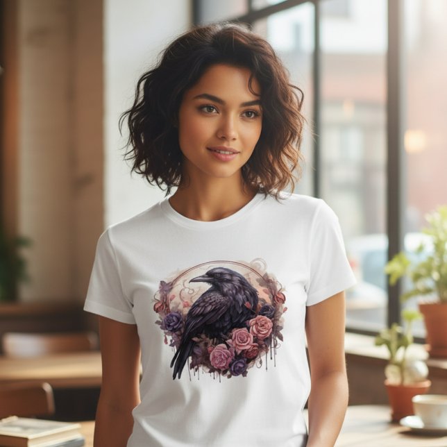 Camiseta Gótico Cuervo Dark Academia Gráfico (Black raven with roses tshirt
)