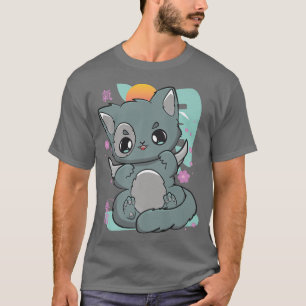 Camiseta Gótico del gato Harajuku Sakura Kanji Anime Neko A