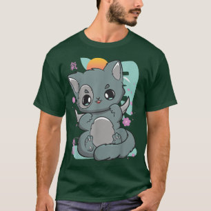 Camiseta Gótico del gato Harajuku Sakura Kanji Anime Neko A