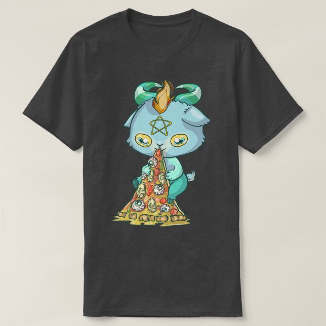 Camiseta Gótico dulce crepúsculo Baphomet Pizza Premiu (Diseño del anverso)