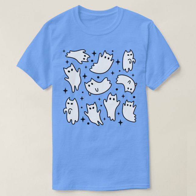 Camiseta Gótico dulce Kawaii Ghost Cats Patrón rosa (Diseño del anverso)