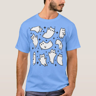 Camiseta Gótico dulce Kawaii Ghost Cats Patrón rosa