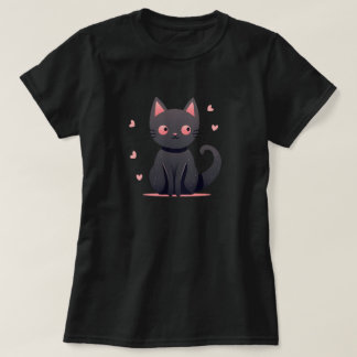 Camiseta Gótico dulce negro gato con té rosado de corazón