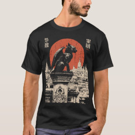 Camiseta Gótico Estilo de Gargoyle Luna Roja Japonés Fantas