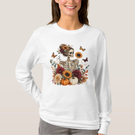 Camiseta Gótico Floral Esqueleto Otoño Halloween 
