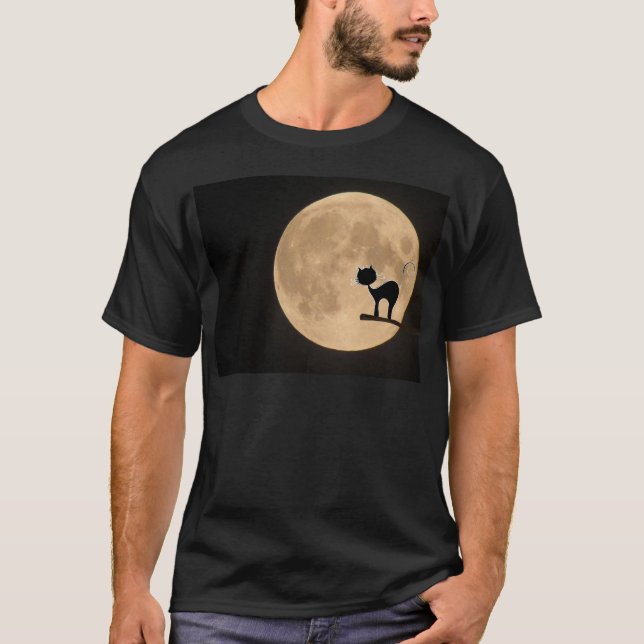 Camiseta Gótico gato negro de Halloween con luna llena (Anverso)