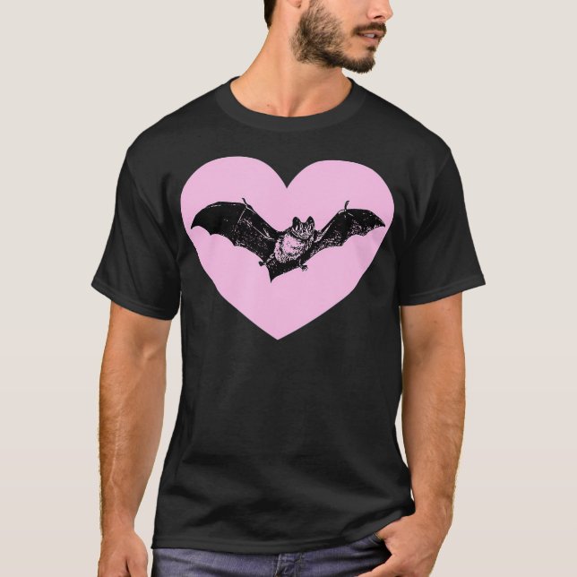 Camiseta Gótico Gótico Bat Red Heart Halloween Valentines (Anverso)