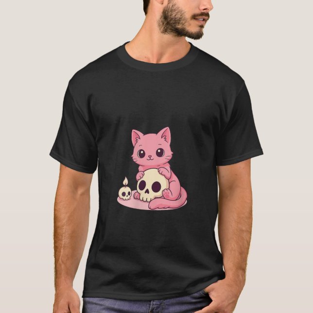 Camiseta Gótico Kawaii Pastel Cute Creepy Skeleton Gato (Anverso)