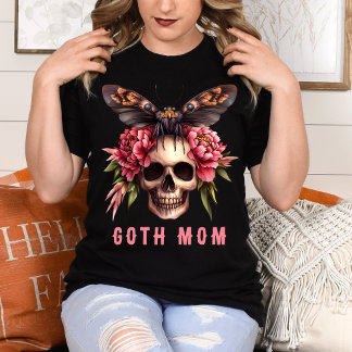 Camiseta Gótico Mamá Floral Skull Moth Día de la Madre Rosa