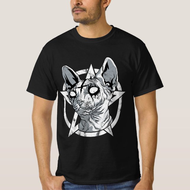 Camiseta Gótico negro Metalizado de gatos y esfinge Metaliz (Anverso)