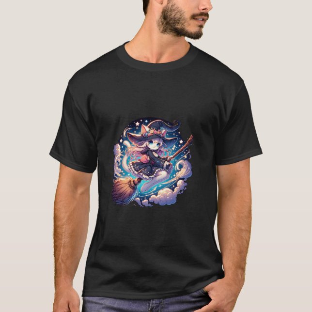 Camiseta Gótico Pastel Anime Volando Neko Bruja Asombrosa K (Anverso)
