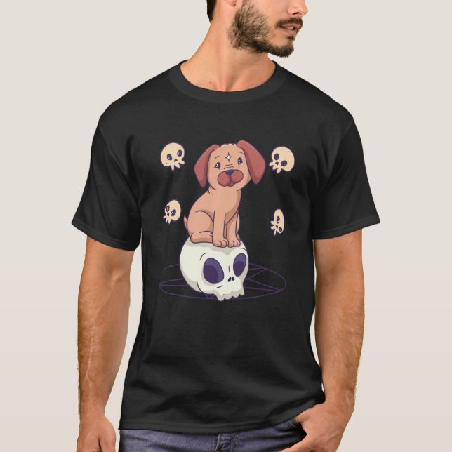 Camiseta Gótico Pastel Cute Asombroso Bruja Perro Calavera  (Anverso)