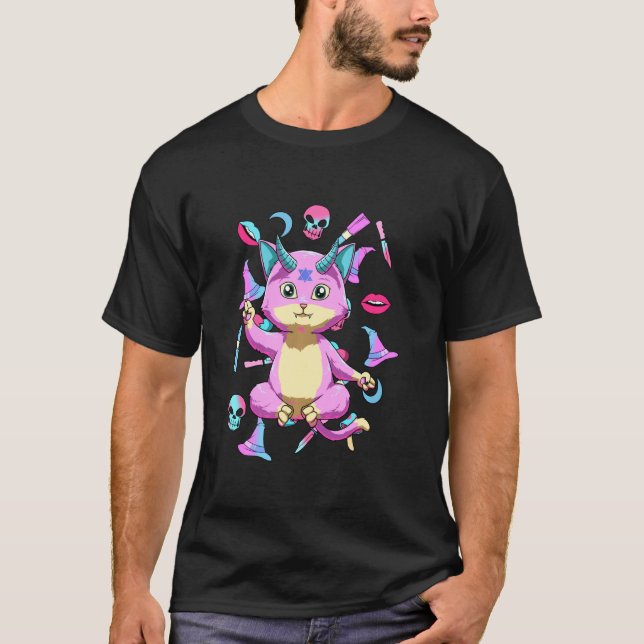 Camiseta Gótico Pastel De Gatos Baphomet Y Gótico Nu (Anverso)