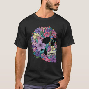Camiseta Gótico Pastel Rosa Flor Flor Flor Calavera Tatuaje