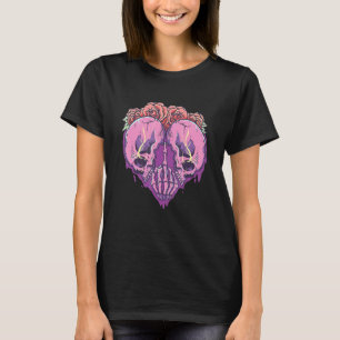 Camiseta Gótico Pastel Skull Pattern Rosa Flor Emo Pu