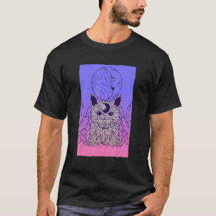 Camiseta Gótico Pastel Sombrío Gato Cresent Moon Chica Góti