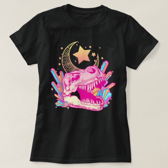 Camiseta Gótico Pastel T-Rex Skull Crystal Crescent Moon Ae (Diseño del anverso)