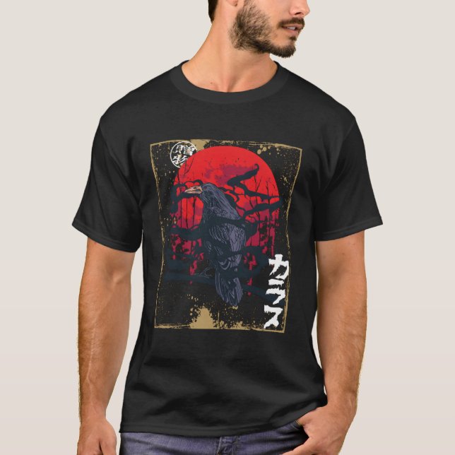 Camiseta Gótico Raven Red Moon Black Crow (Anverso)