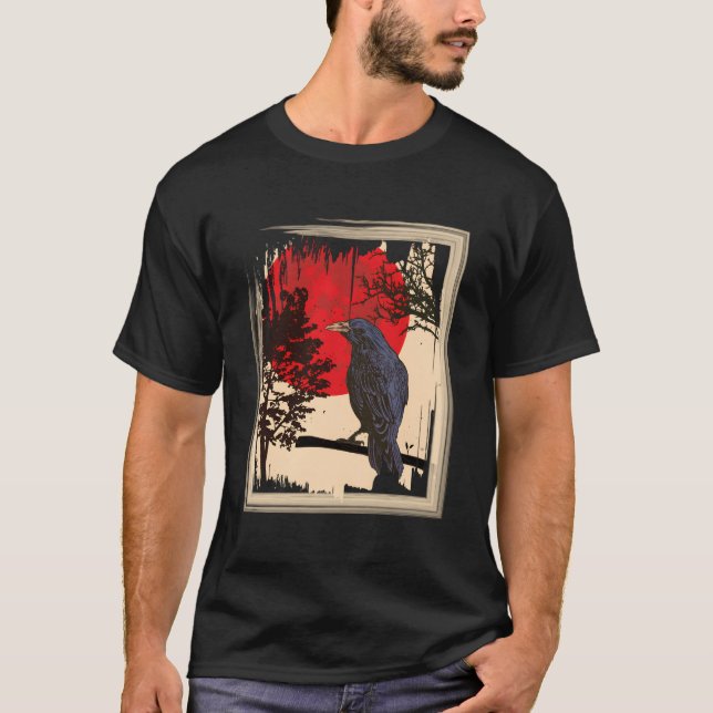 Camiseta Gótico Red Moon Black Crow (Anverso)