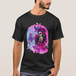 Camiseta Gótico rosa Halloween Azúcar Skull con Spiderweb p
