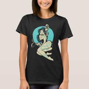 Camiseta Gótico tatuado Pin-up Chica Horror Fantasma Luna R