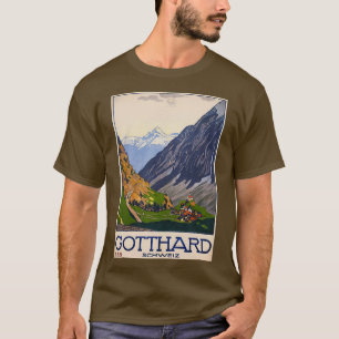 Camiseta Gotthard Schweiz, poster de viajes vintage de 1914