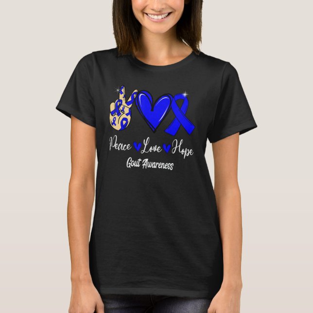 Camiseta Gout Awareness Peace Love Hope Blue Ribbon (Anverso)