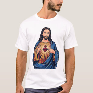 Camiseta Grabado Antiguo Corazón Sagrado Vector Religioso D