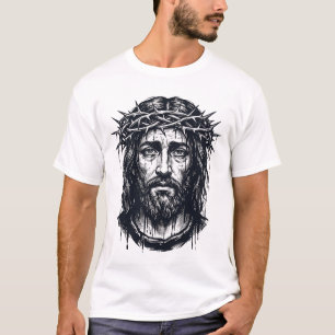 Camiseta Grabado Antiguo Corona de Espinas Retrato Sagrado